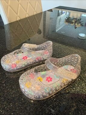 wonder nation Clear Glitter Jelly Mary Jane Sandals with Floral Insole